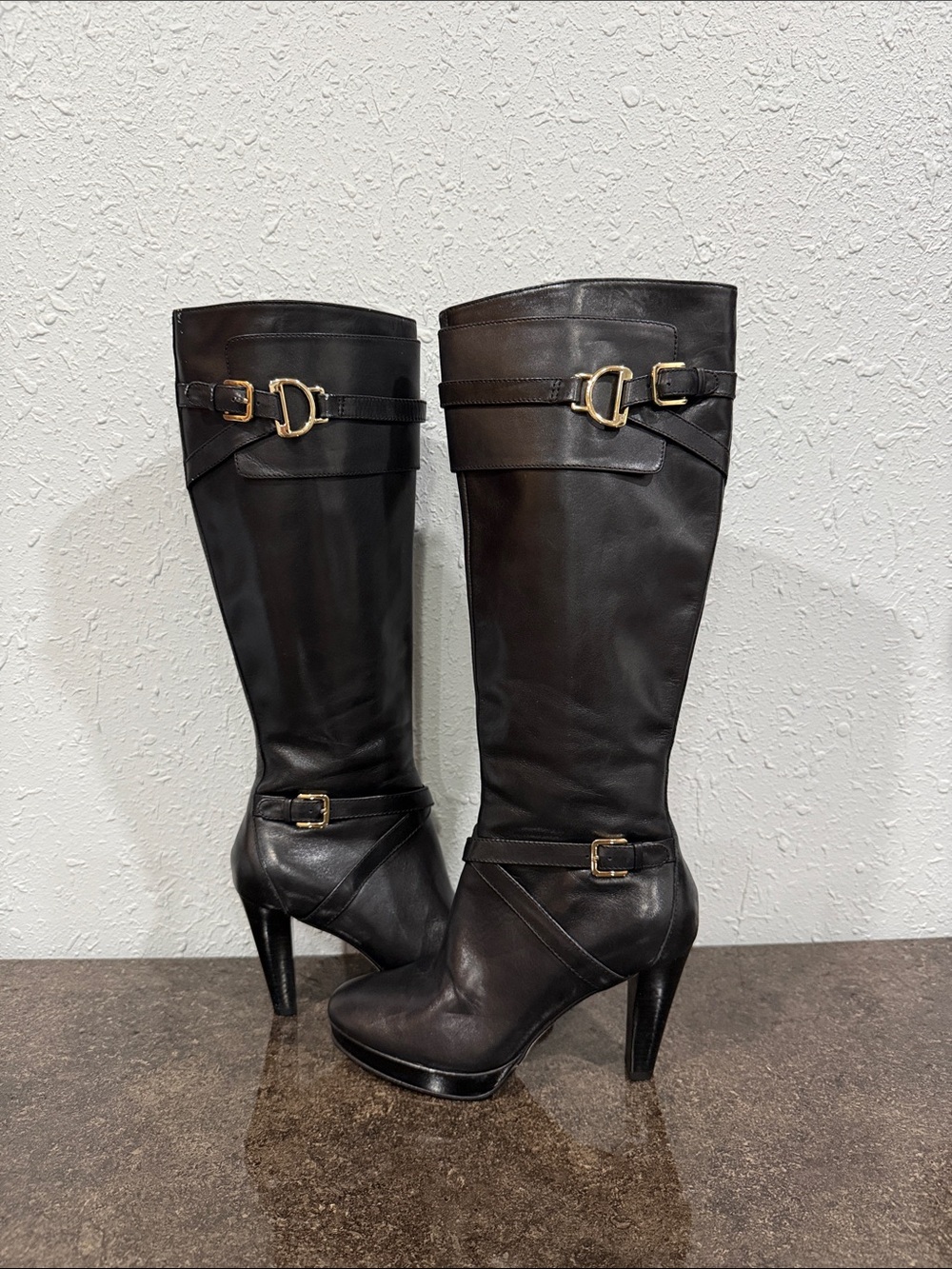 Cole Haan Cara Tall Black Calfskin Leather Boots Equestrian Nike Air Boots